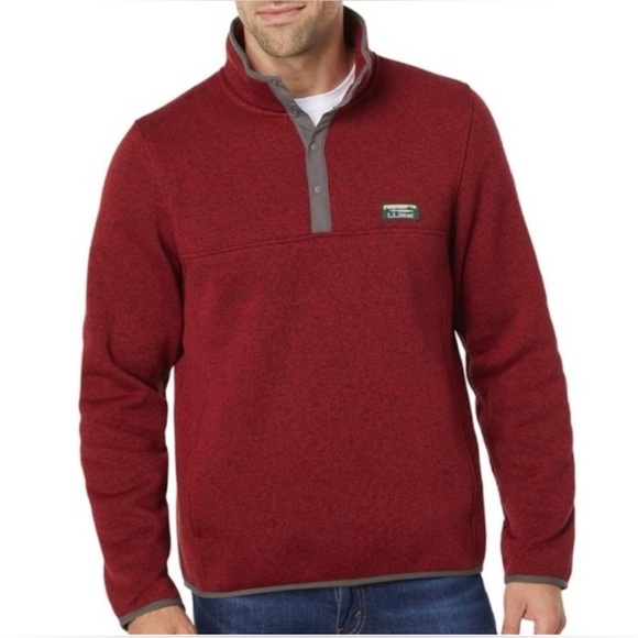 L.L Bean Slightly Fitted Sweater Fleece Pullover 1/4 Snap Deep Red size XL - Picture 1 of 7